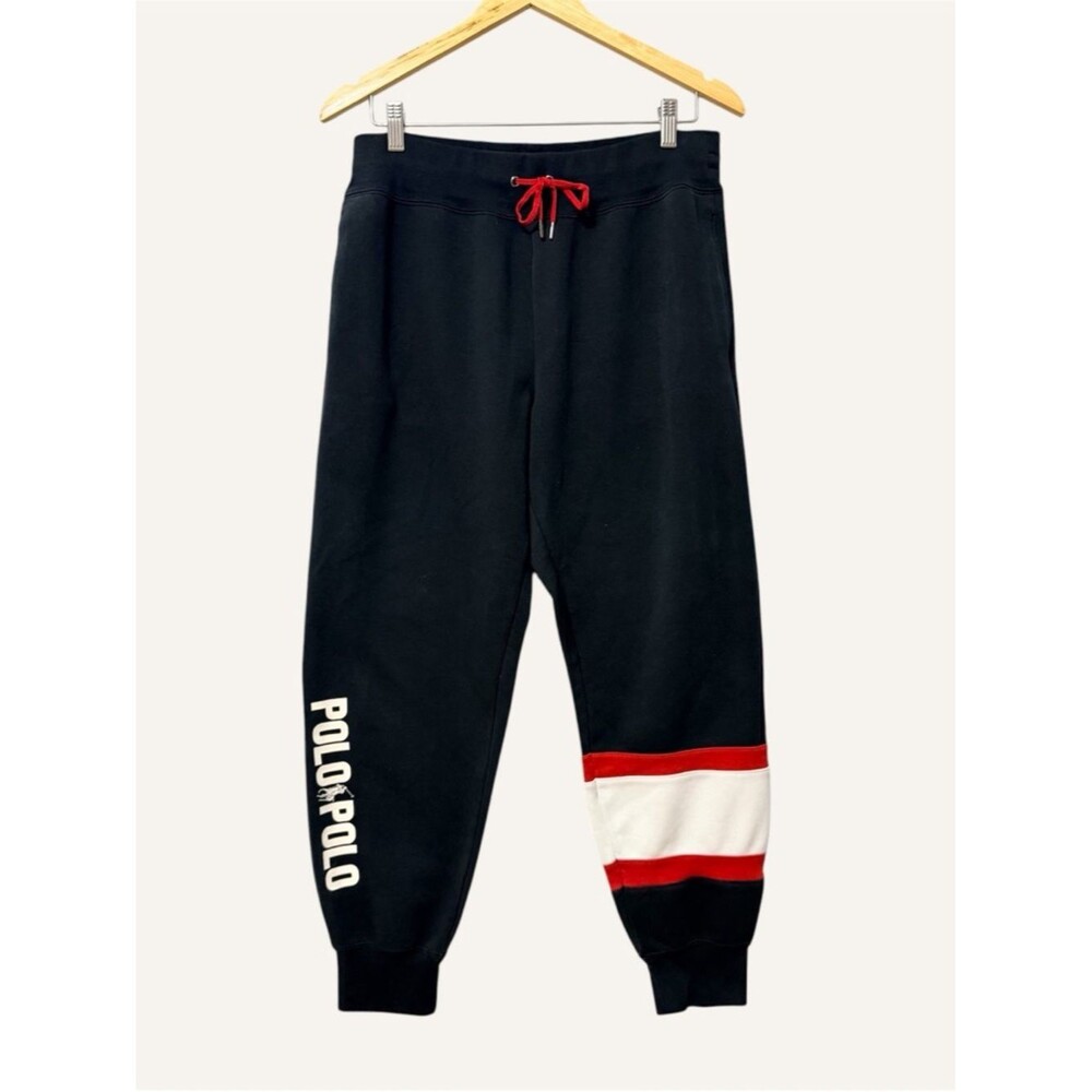 Polo Ralph Lauren Mens Black Jogger Sweatpants Size Large Black Red White Logo